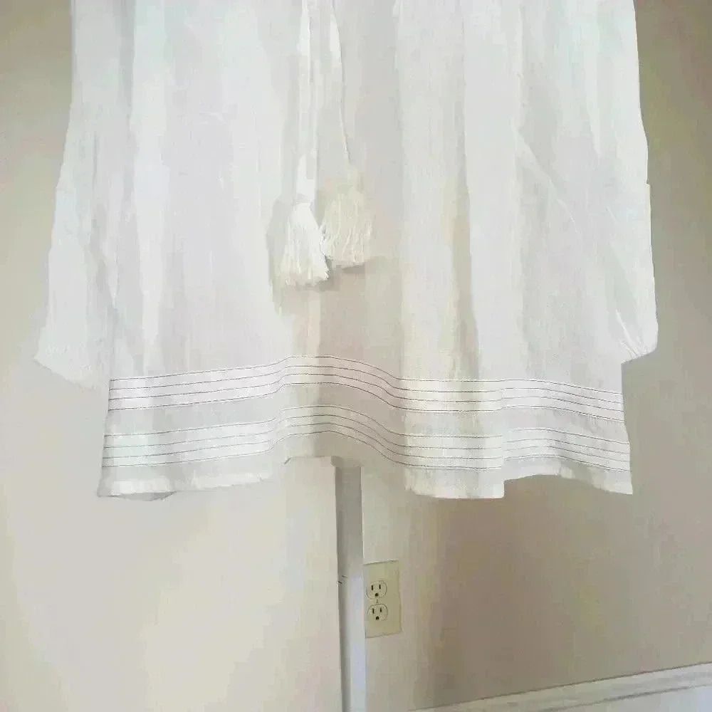 Velvet By Graham & Spencer For Anthropologie White Tie Front Blouse Size Medium - Picture 2 of 8